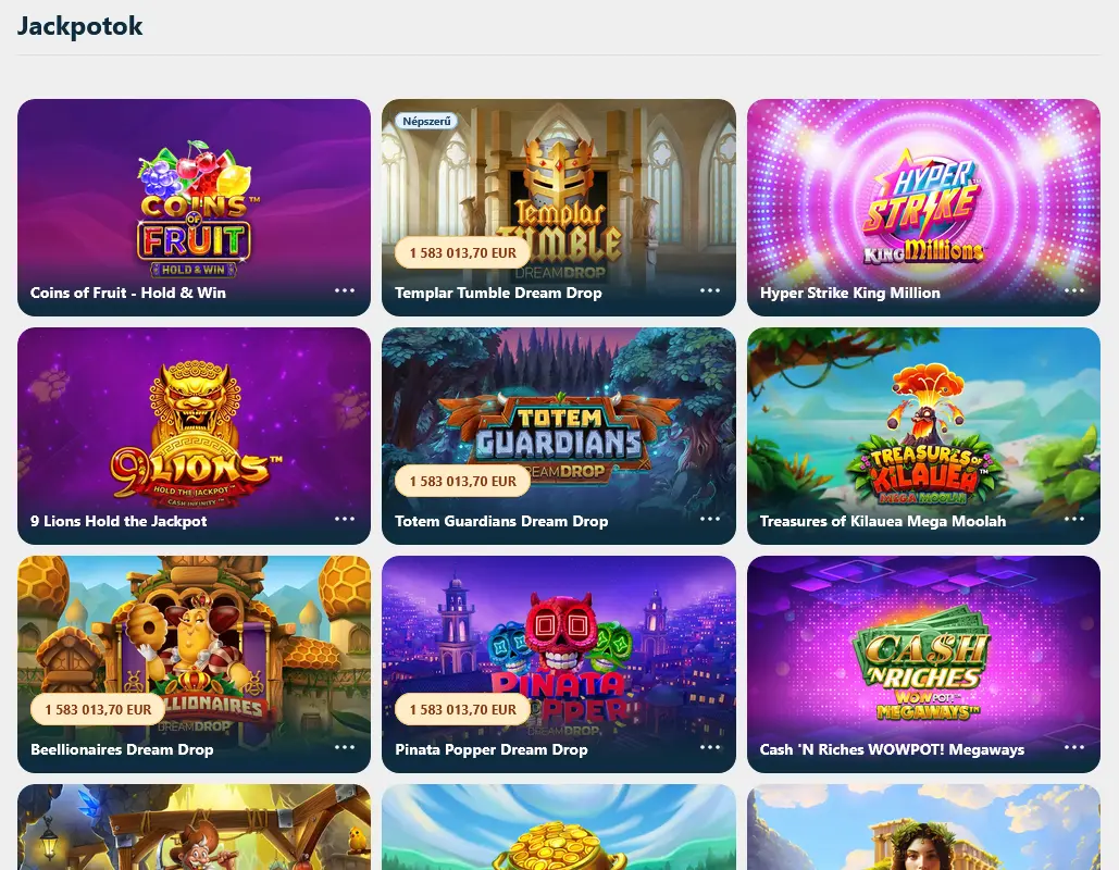 Jackpot játékok a Boa Bet oldalon nagy nyereményű címmel és kiemelt ajánlatokkal
