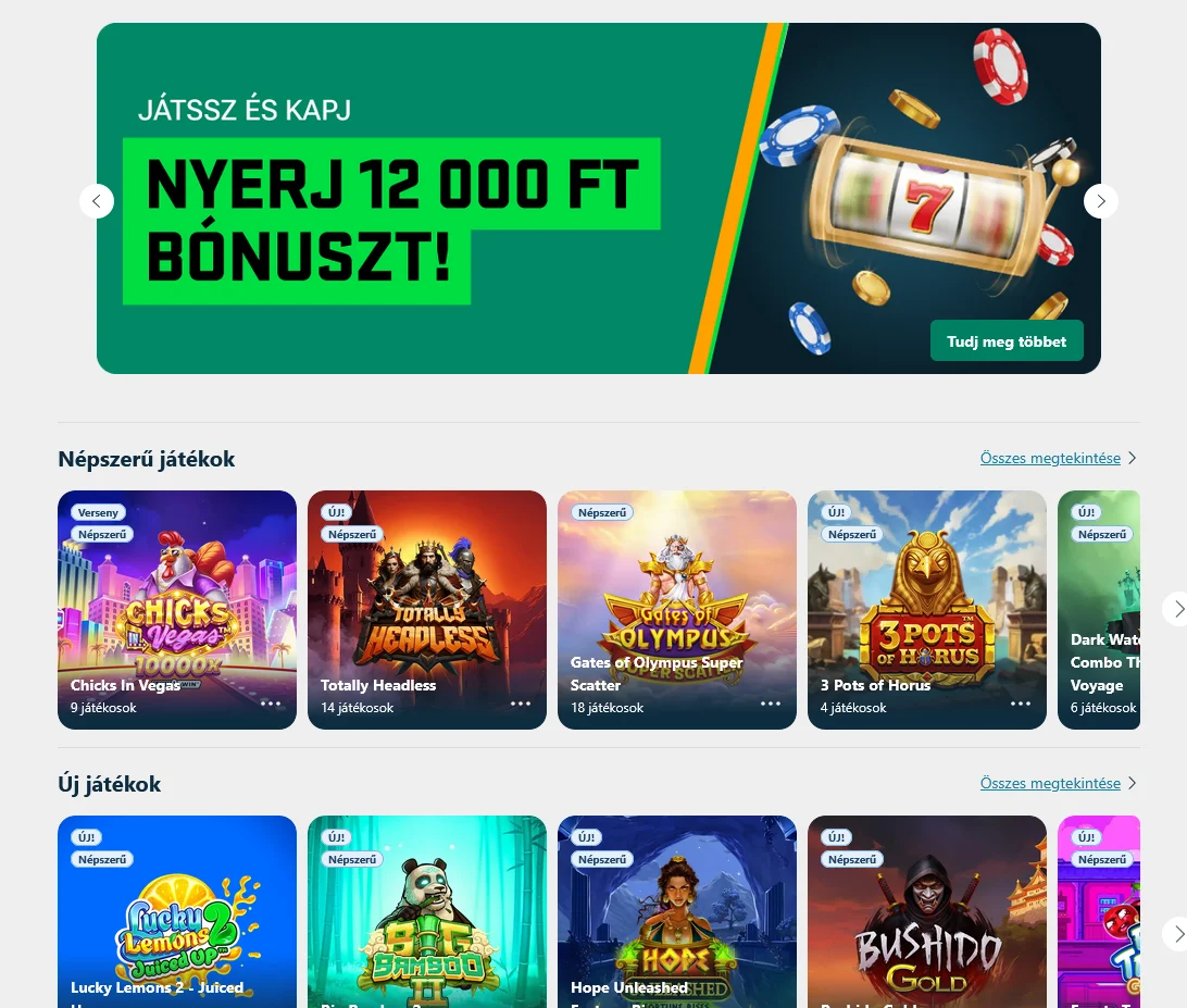 A BoaBet website kaszinó főoldala kiemelt játékkategóriákkal és ajánlatokkal
